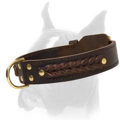 1 3/4 Inches Wide 2 Ply Leather Collar Protecting Dog's Fur