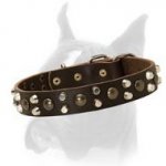 Studded Leather Dog Collar 1 1/5 inch (30 mm) wide