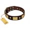 "Heavy Metal" FDT Artisan Brown Leather Boxer Collar with Old Bronze-like Skulls and Plates
