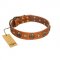 "Call of Feat" FDT Artisan Tan Leather Boxer Collar with Old Bronze-like Studs and Oval Brooches