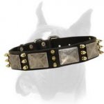 Boxer Leather Collar with Massive Plates + 3 Brass Spikes