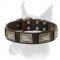 Handmade leather dog collar with silvery plates for Boxer