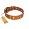 "Egyptian Script" FDT Artisan Tan Leather Boxer Collar with Plates and Small Studs