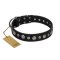 "Genteel Charm" FDT Artisan Black Leather Boxer Collar with Silver-like Round Conchos