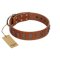 "Silver Century" Fashionable FDT Artisan Tan Leather Boxer Collar with Silver-Like Plates