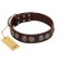 "Treasure Hunter" FDT Artisan Brown Leather Boxer Collar with Old-Bronze-like and Silvery Medallions