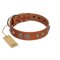 "Era Infinitum" FDT Artisan Tan Leather Boxer Collar Adorned with Chrome-plated Circles