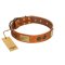 "Bronze Century" FDT Artisan Tan Leather Boxer Collar with Plates and Brooches with Cool Ornament