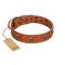 "Rebellious Nature" FDT Artisan Tan Leather Boxer Collar Embellished with Crossbones and Square Studs