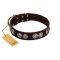 "High and Mighty" FDT Artisan Classy Brown Leather Boxer Collar with Embellished Brooches