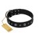 "Mr. Elegance" Designer FDT Artisan Black Leather Boxer Collar with Silver-Like Studs