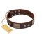 "Stone Stars" Stylish Handmade FDT Artisan Brown Leather Boxer Collar