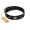 "Black Cavalier" Handmade FDT Artisan Black Leather Boxer Collar with Silver-Like Stars and Large Plates