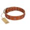 "Tawny Beauty" FDT Artisan Tan Leather Boxer Collar Adorned with Stars and Tiny Squares