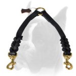 Posh leather Boxer coupler decorated with braids for walking 2 dogs