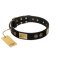 "Chicci-Glam" FDT Artisan Black Leather Boxer Collar with Plates and Ornate Studs