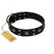 "Snappy Dresser" FDT Artisan Black Leather Boxer Collar Adorned with Stars and Tiny Squares
