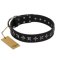 "Lights-out" FDT Artisan Black Leather Boxer Collar with Silver-like Set of Stars