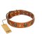 "Rockin' Doggie" FDT Artisan Tan Leather Boxer Collar Adorned with Stars and Skulls