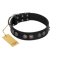 "Silver Medallions" Mod FDT Artisan Black Leather Boxer Collar with Round Plates