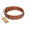 "Luxurious Necklace" FDT Artisan Tan Leather Boxer Collar with Silver-Like Adornments