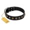 "Inky Prettification" FDT Artisan Black Leather Boxer Collar with One Row of Studs