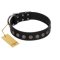 "Silent Star" Handmade FDT Artisan Designer Black Leather Boxer Collar with Engraved Plates