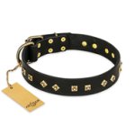 "Rhomb Style" FDT Artisan Decorated Leather Boxer Collar with Old Bronze-Plated Studs 1 1/2 inch (40 mm) Wide