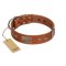 "Great Obelisk" Handcrafted FDT Artisan Tan Leather Boxer Collar with Large Plates and Pyramids