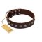 "Dark Chocolate" Handmade FDT Artisan Brown Leather Boxer Collar with Studs