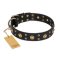 "Cosmic Glow" FDT Artisan Black Leather Boxer Collar with Brass-Plated Studs