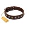 "Gape Buster" FDT Artisan Brown Leather Boxer Collar with One Row of Studs