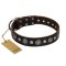 "Victory Ode" FDT Artisan Brown Leather Boxer Collar with Silver-like Plated Decorations