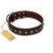 "Kingly Grace" FDT Artisan Brown Leather Boxer Collar with Silver-like Dotted Studs