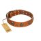 "Rockstar" FDT Artisan Tan Leather Boxer Collar with Engraved Studs and Medallions