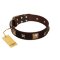 "Choco Dreams" FDT Artisan Brown Leather Boxer Collar with Squares and Stars