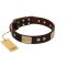 "Middle Age" FDT Artisan Brown Leather Boxer Collar with Old Bronze-Plated Engraved Flowers and Large Plates