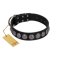 "Black Raven" Handmade FDT Artisan Black Leather Boxer Collar with Silver-Like Adornments