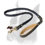 Braided leather Boxer leash for walking