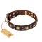 'Flower Melody' FDT Artisan Brown Leather Dog Collar with Mixed Studs for Boxer Dog Walking