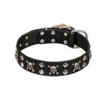 FDT Artisan 'Rock 'n' Roll Style' Fancy Leather Dog Collar with Skulls, Bones and Studs 1 1/2 inch (40 mm) wide