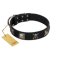"Sea Rover" Embellished FDT Artisan Black Leather Boxer Collar with Chrome Plated Crossbones and Plates