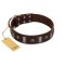 "War Chief" FDT Artisan Genuine Brown Leather Boxer Collar with Skulls and Plates
