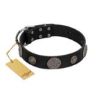 "Ad Infinitum" Durable FDT Artisan Black Leather Boxer Collar with Chrome Plated Brooches