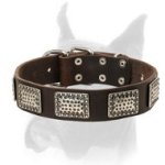 Handmade leather dog collar with silvery plates for Boxer