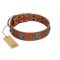"Blue Sands" FDT Artisan Tan Leather Boxer Collar with Silver-like Studs and Round Conchos with Stones