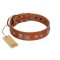 "Egyptian Gifts" Handmade FDT Artisan Tan Leather Boxer Collar with Chrome-plated Pyramids