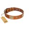 "Ancient Treasures" FDT Artisan Tan Leather Boxer Collar with Antiqued Plates and Studs