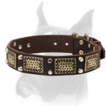 Exquisite Handcrafted Leather Collar for Boxer With Brass and Nickel-plated Decorations