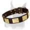 Original Design Wide Leather Collar with Massive Plates for Boxer